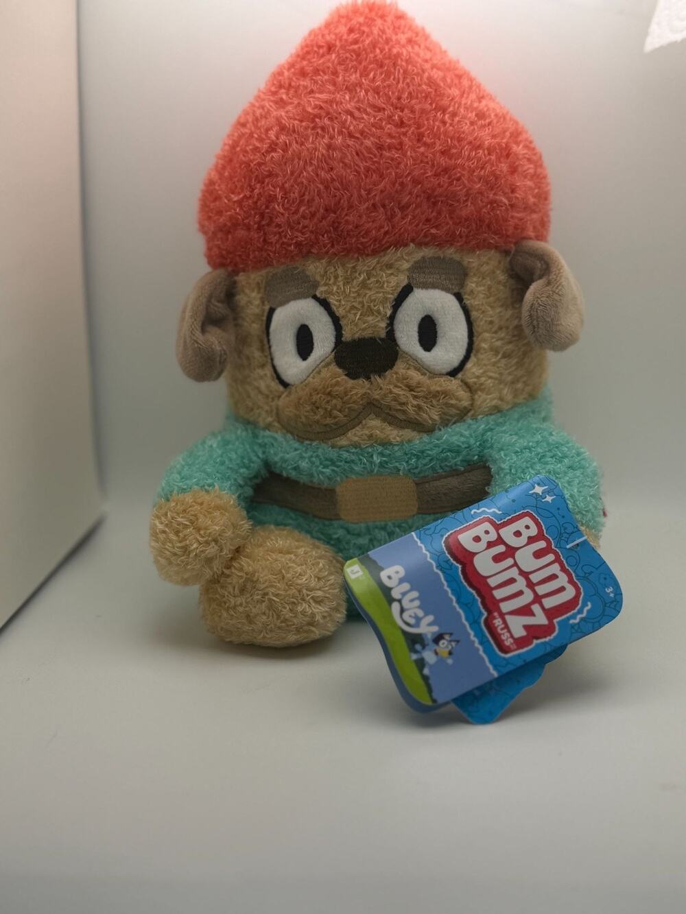 Bluey Bum Bumz Russ Plush Toy With Red Hat & Green Outfit - Soft & Collectible